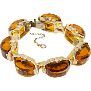 Vintage Fred A Block Honey Topaz Heavy Sterling Silver Bracelet in Gold