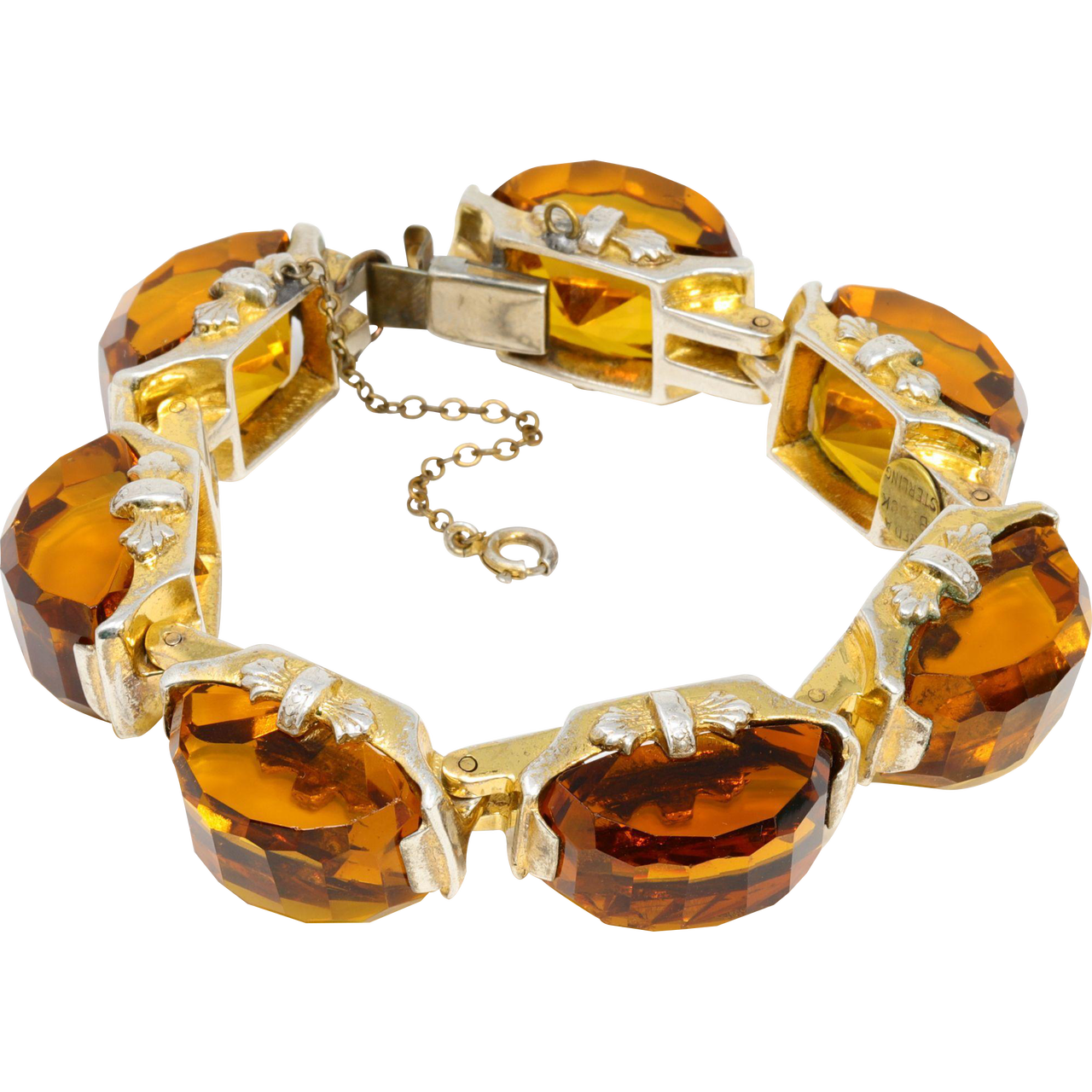 Vintage Fred A Block Honey Topaz Heavy Sterling Silver Bracelet in Gold