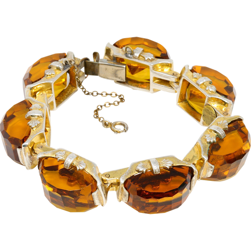 Vintage Fred A Block Honey Topaz Heavy Sterling Silver Bracelet in Gold