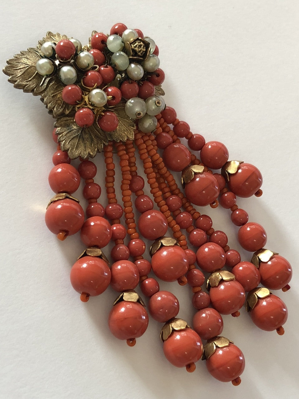Miriam Haskell Beaded Coral Art Glass Necklace