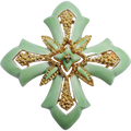 Vintage Lisner Green Enamel Maltese Cross Pin Brooch Signed