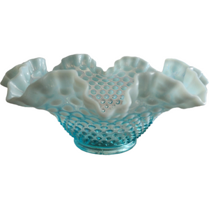 10" Fenton Hobnail Blue Opalescent Round Crimped Bowl