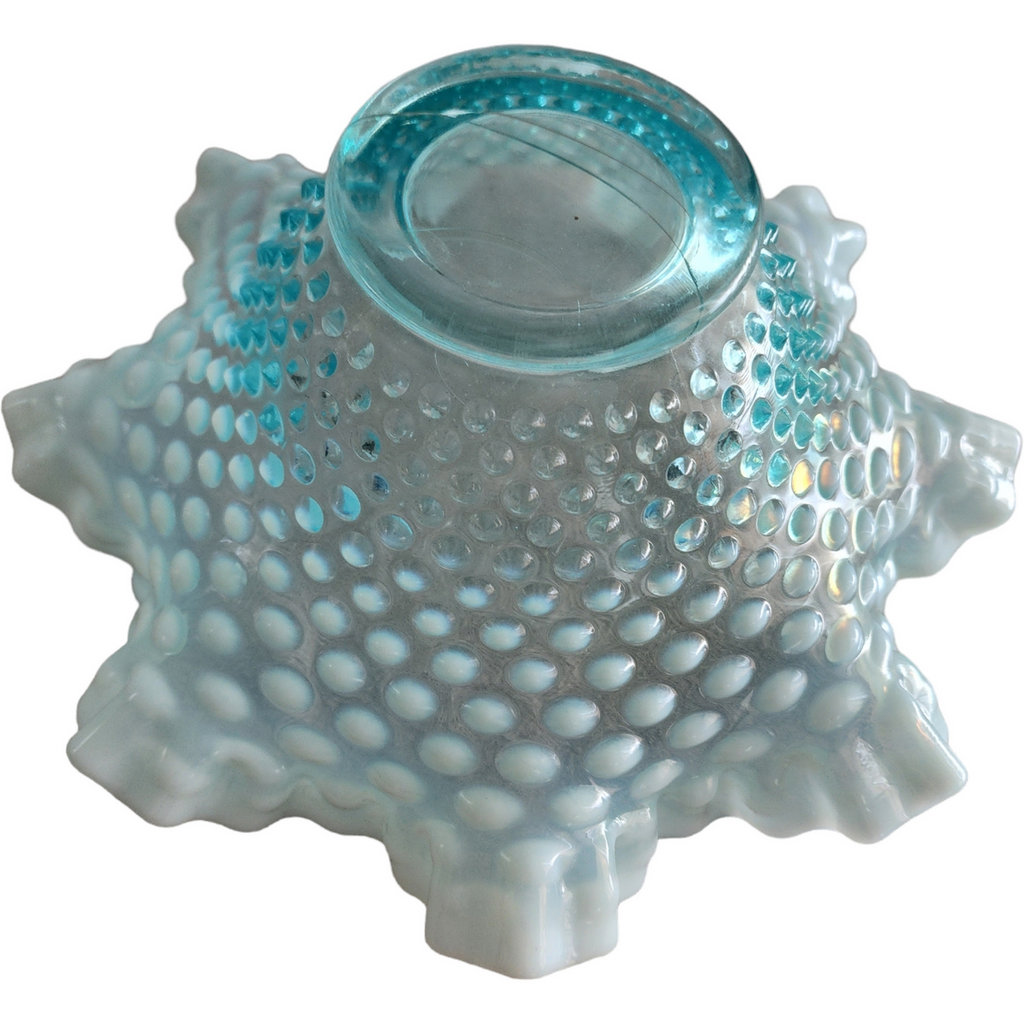 10" Fenton Hobnail Blue Opalescent Round Crimped Bowl
