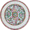 10" Chinese Rose Famille Art Pottery Decorated Hong Kong Reticulated Plate