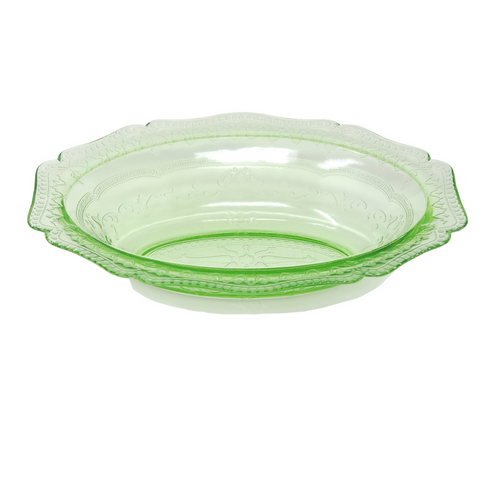 10" Federal Glass Patrician Green Uranium Oval Vegetable Bowl