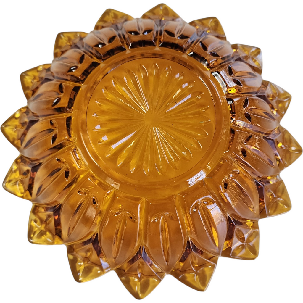 10" Federal Glass Petal Amber Pressed Glass Round Bowl