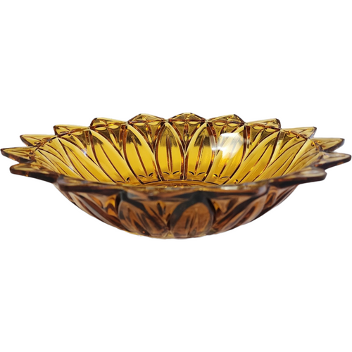 10" Federal Glass Petal Amber Pressed Glass Round Bowl