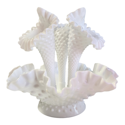 10" Fenton Hobnail Milk Glass Large  4-Piece Epergne Bowl