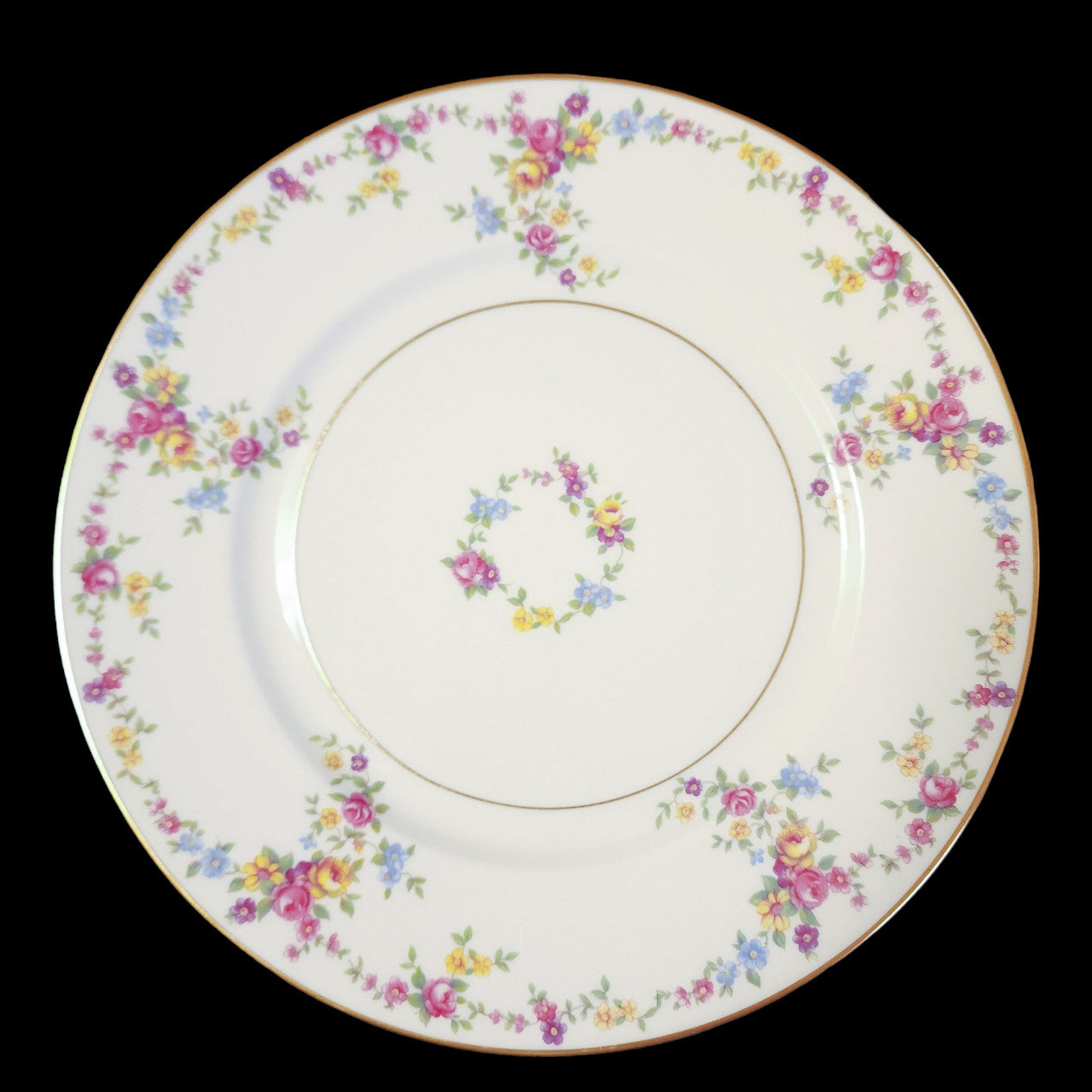 10" Lamberton Peggy Shippen Pink Blue Yellow Flowers On Rim Center Dinner Plate
