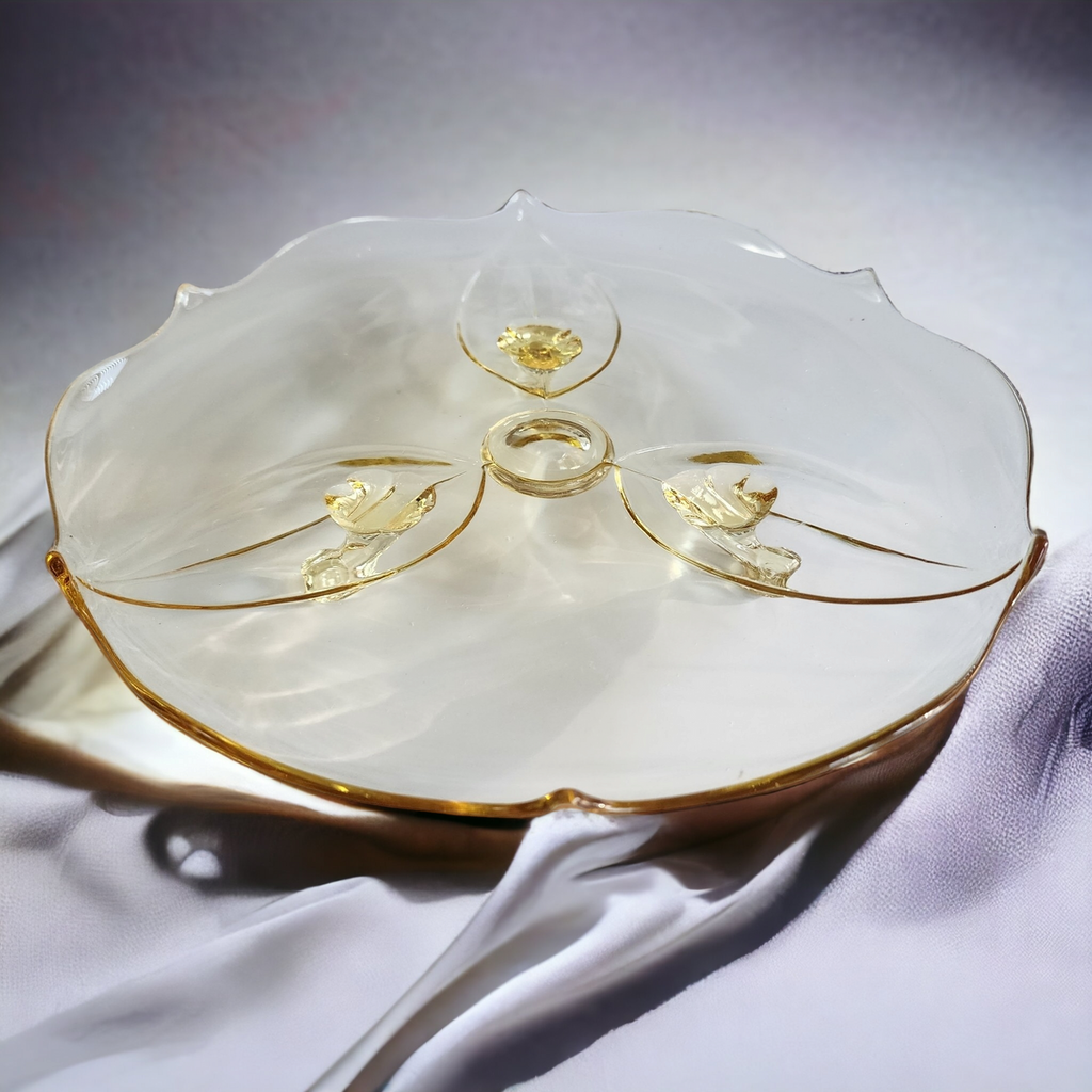 10" Lancaster Petal Topaz Scalloped Edge Design Footed Cake Plate