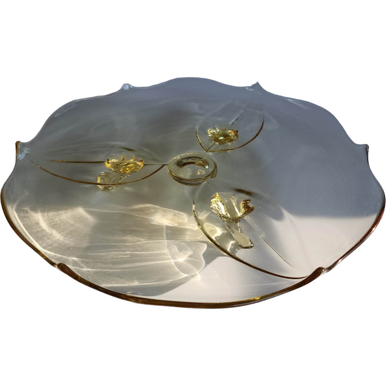 10" Lancaster Petal Topaz Scalloped Edge Design Footed Cake Plate