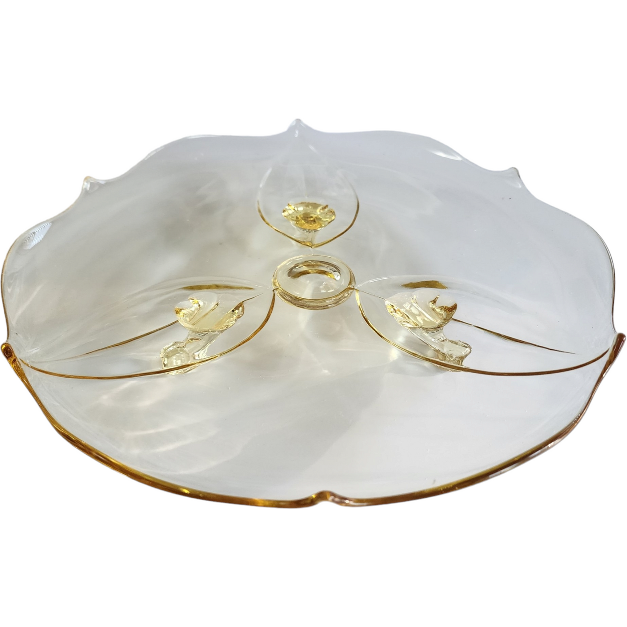 10" Lancaster Petal Topaz Scalloped Edge Design Footed Cake Plate