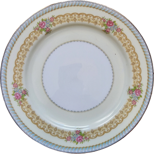 10" Noritake Juno Blue & Tan Band Flowers Tan Scrolls Dinner Plate Japan