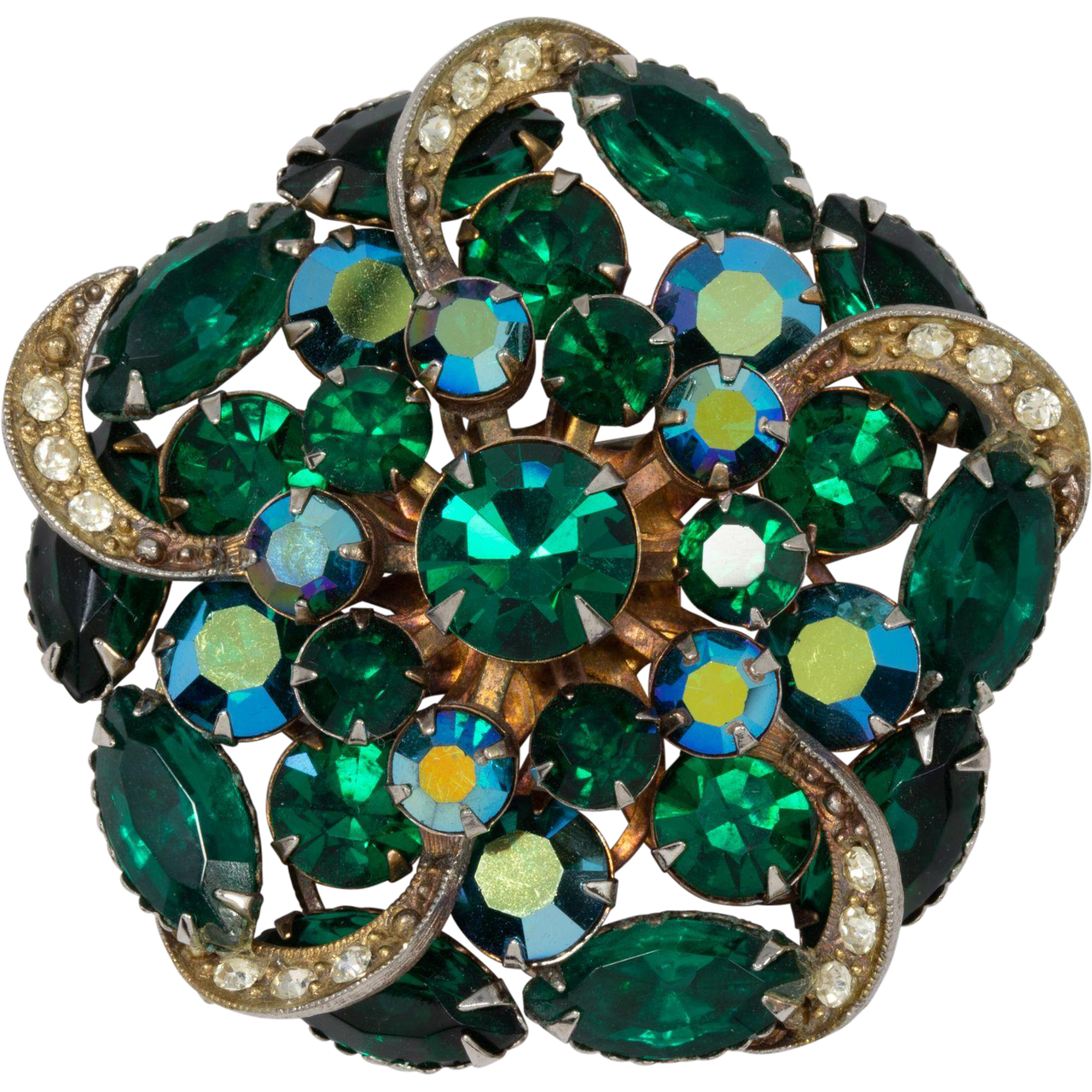 Vintage Emerald-Colored Rhinestone Pin Brooch