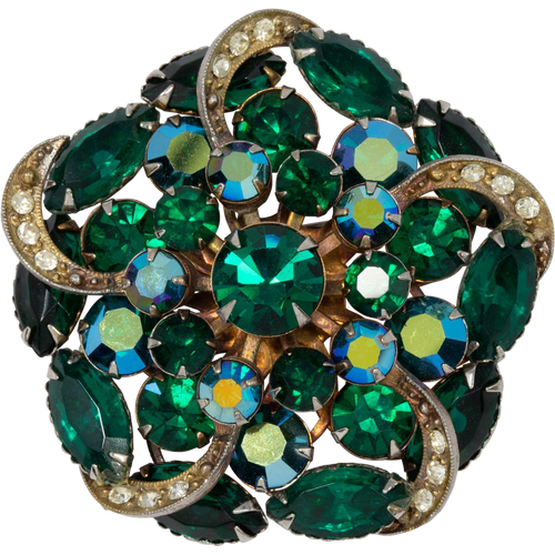 Vintage Emerald-Colored Rhinestone Pin Brooch