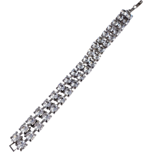 Vintage Clear Crystal-Prong Set Silver Tone Bracelet