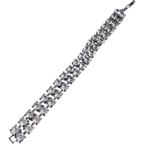 Vintage Clear Crystal-Prong Set Silver Tone Bracelet