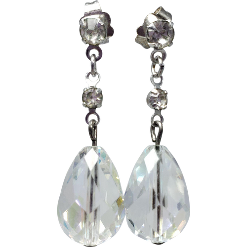 Art Deco Silver AB Glass Crystal Dangle Earrings