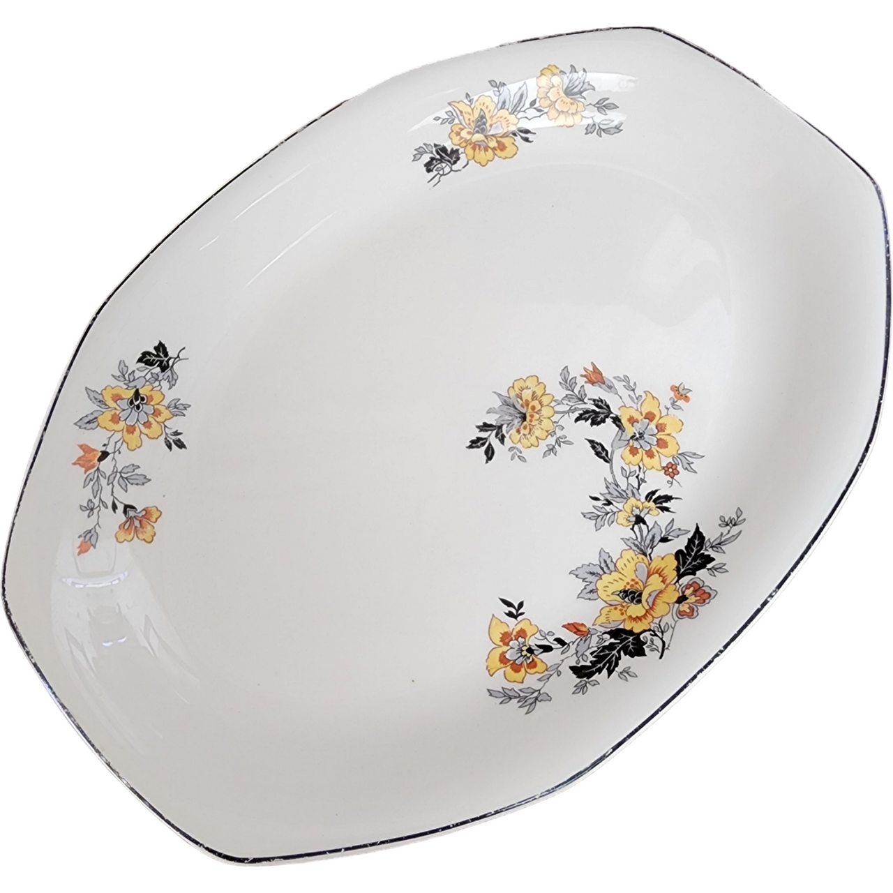 11"Homer Laughlin Yellowstone Yellow & Red Floral Black Trim Homer Laughlin Yellowstone Yellow & Red Floral Black Trim Oval Serving Platter