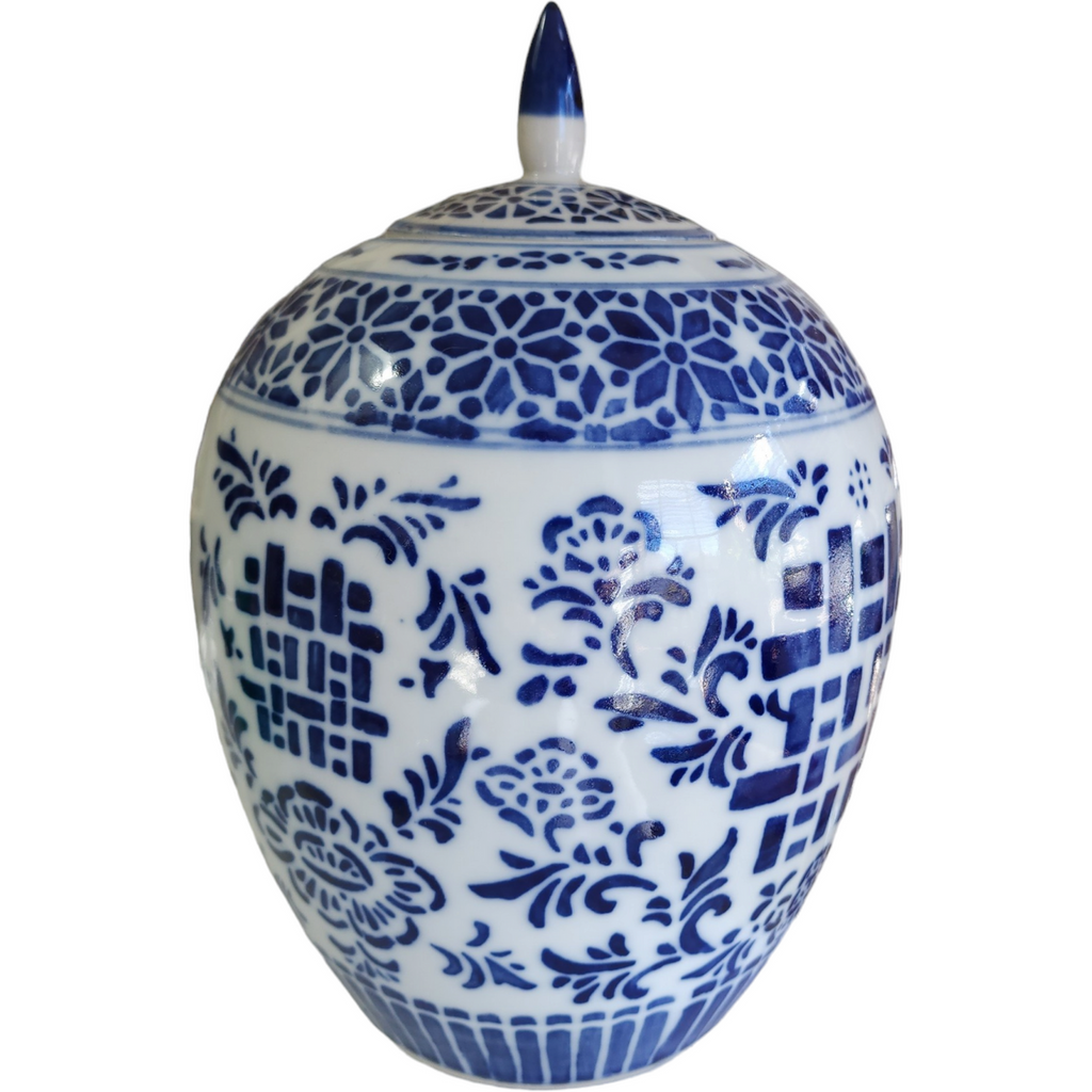 11" Chinese Blue White Porcelain Ginger Jar