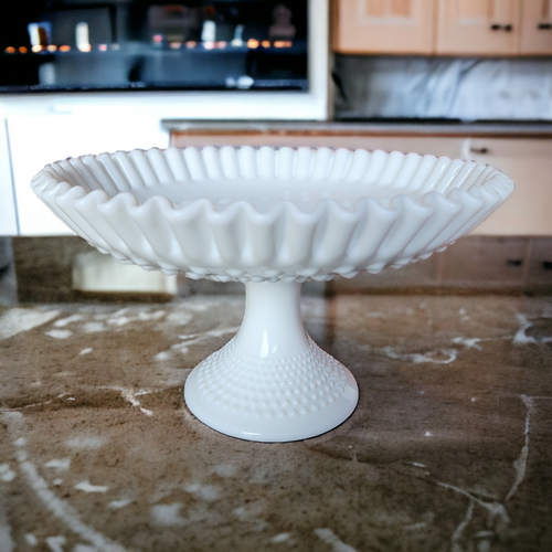11" Fenton Hobnail Milk Glass Large Footed Bowl