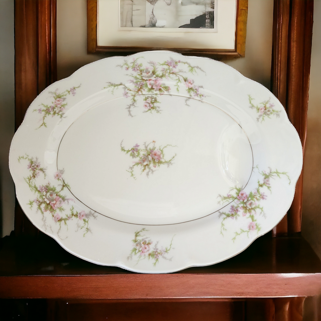 11" Haviland Rosalinde New York Scallop Pink, Lavender & White Flowers Oval Serving Platter