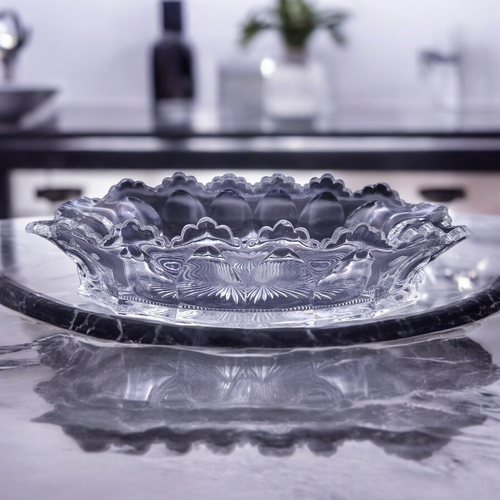 11" Heisey Colonial Clear Panel Design Pressed Glass Oval Bowl