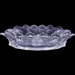 11" Heisey Colonial Clear Panel Design Pressed Glass Oval Bowl