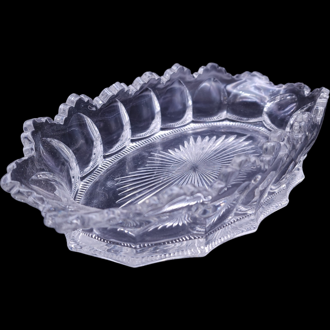 11" Heisey Colonial Clear Panel Design Pressed Glass Oval Bowl