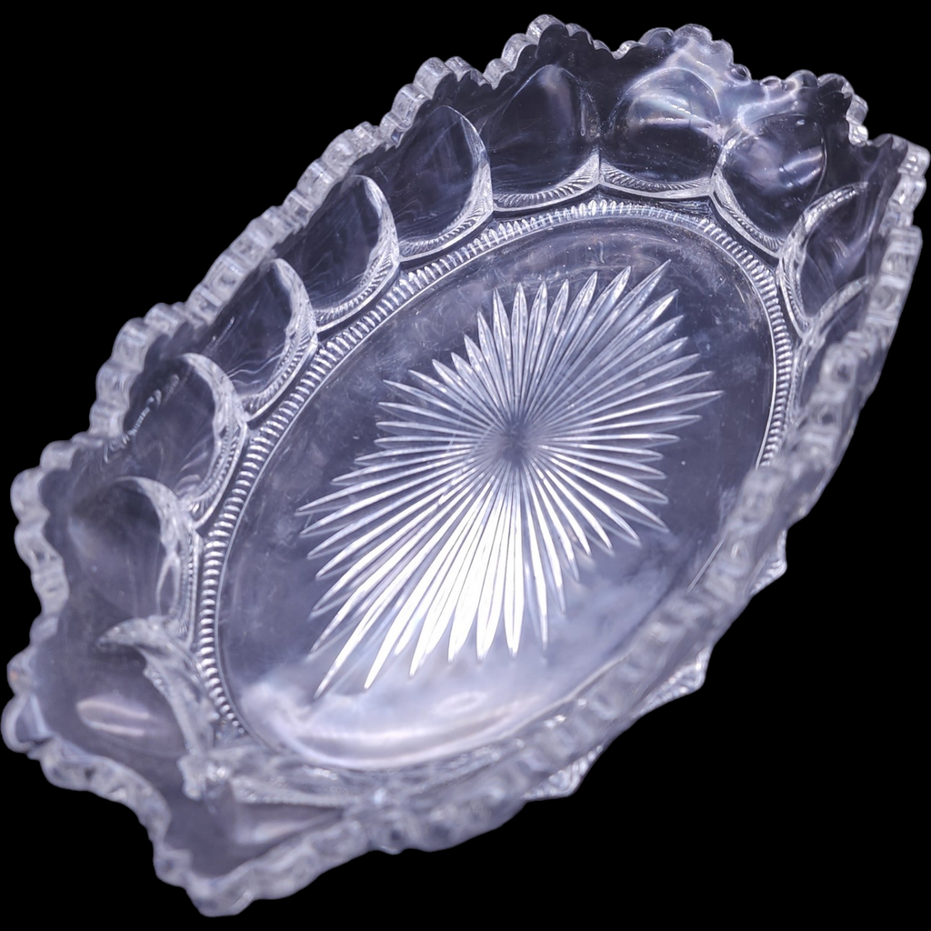 11" Heisey Colonial Clear Panel Design Pressed Glass Oval Bowl