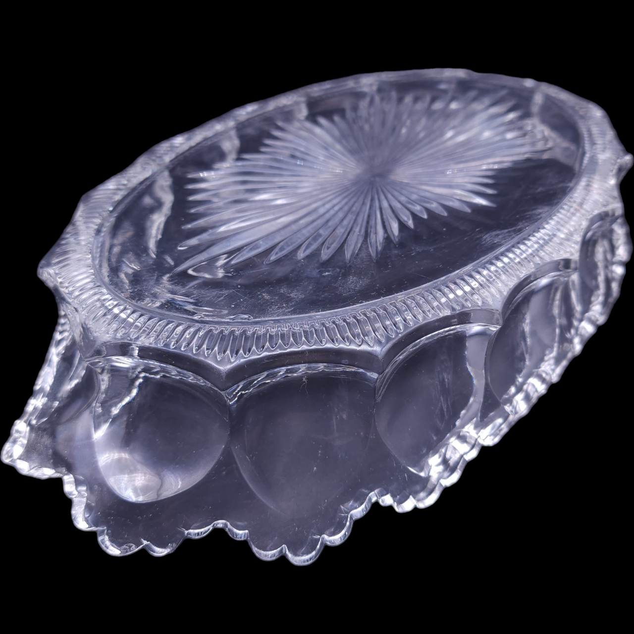 11" Heisey Colonial Clear Panel Design Pressed Glass Oval Bowl