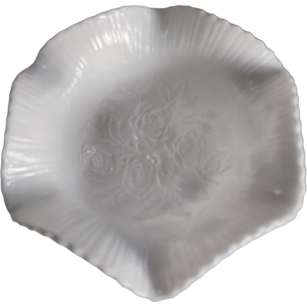 11" Imperial Glass-Ohio Rose Milk Glass 3-Toed Footed Crimped Bowl