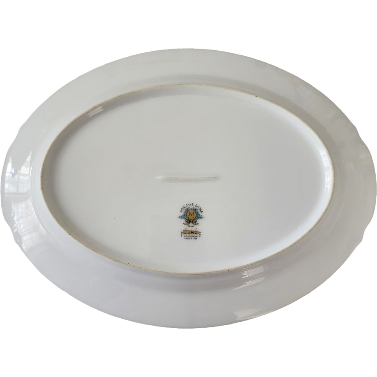 11" Noritake Juno Blue & Tan Band Flowers Tan Scrolls Oval Serving Platter