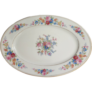 11" Royal Ivory Queens Rose Gold Scroll Oval Serving Platter