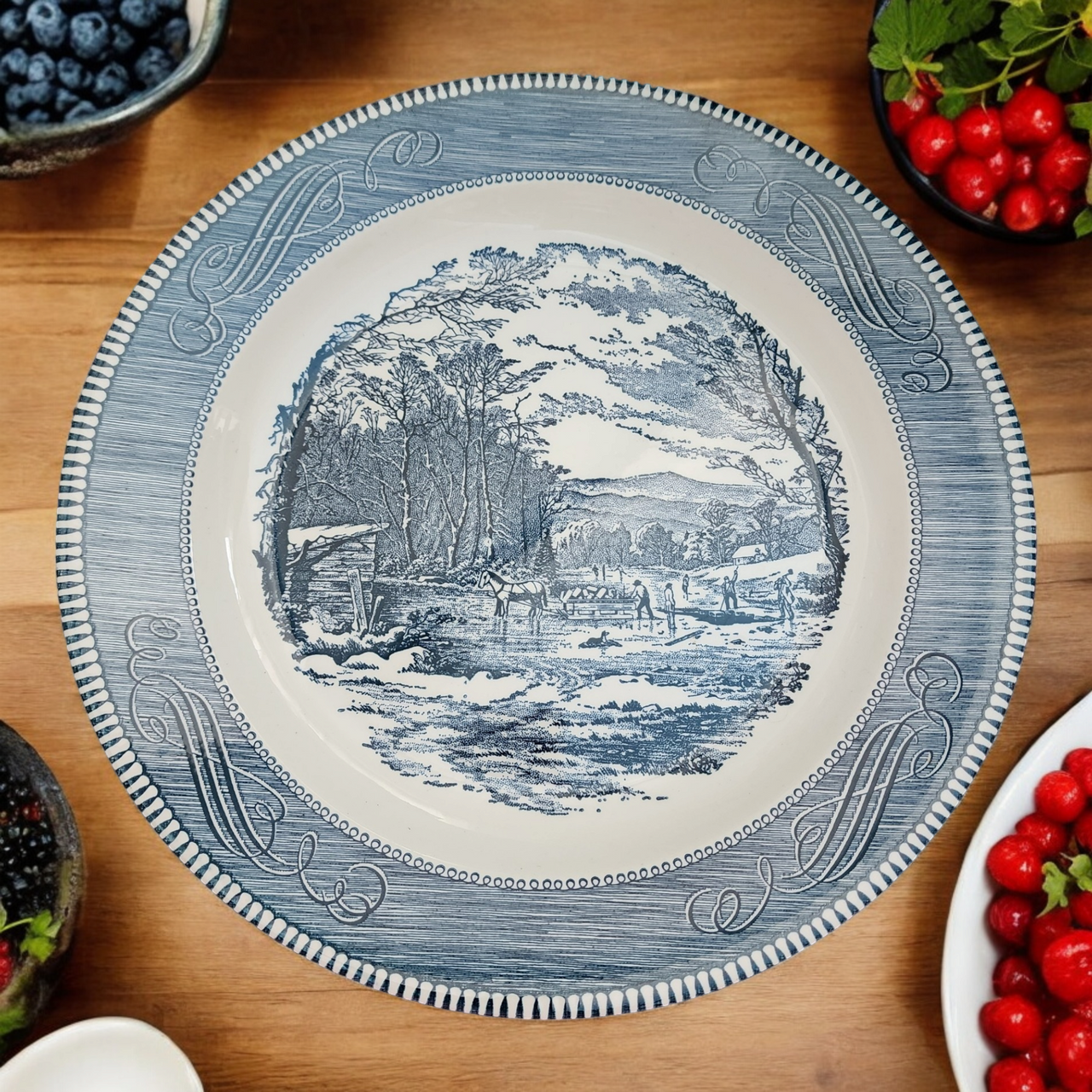 11" Royal USA Currier and Ives Blue Chop Plate Round Platter