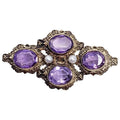 12K Gold Filled Victorian Style Cultured Pearl and Amethyst Colored Glass Crystal Brooch Pin