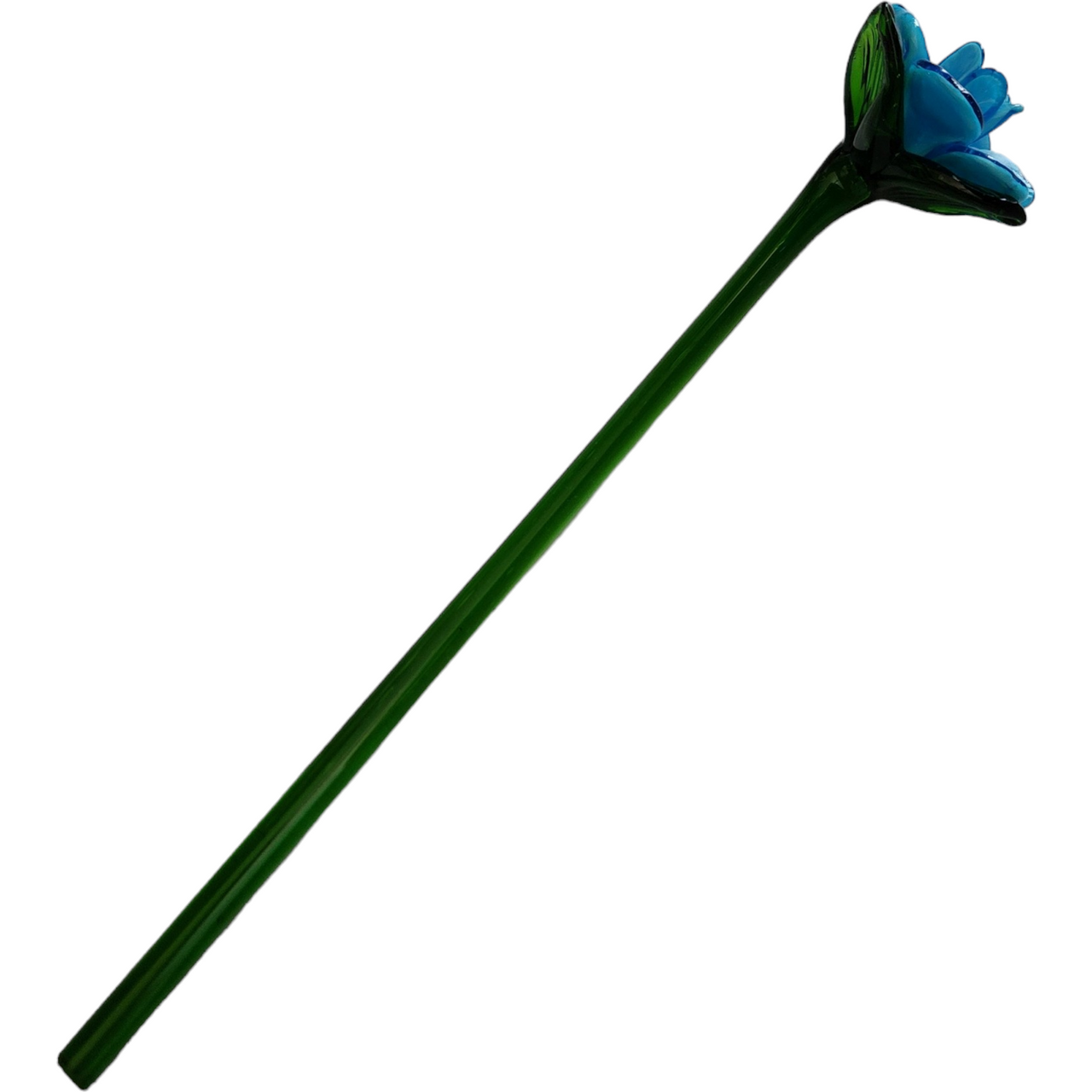 12" Art Glass Blue Daffodil Hand Blown Green Stem Flower Murano Style