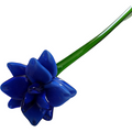12" Art Glass Cobalt Daffodil Hand Blown Green Stem Flower Murano Style