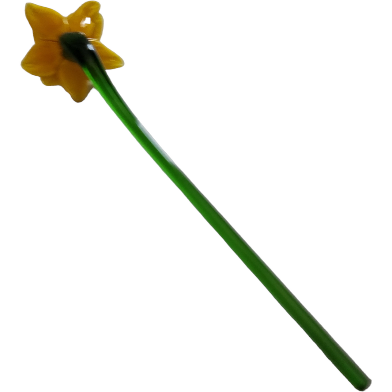 12" Art Glass Yellow Daffodil Hand Blown Green Stem Flower Murano Style