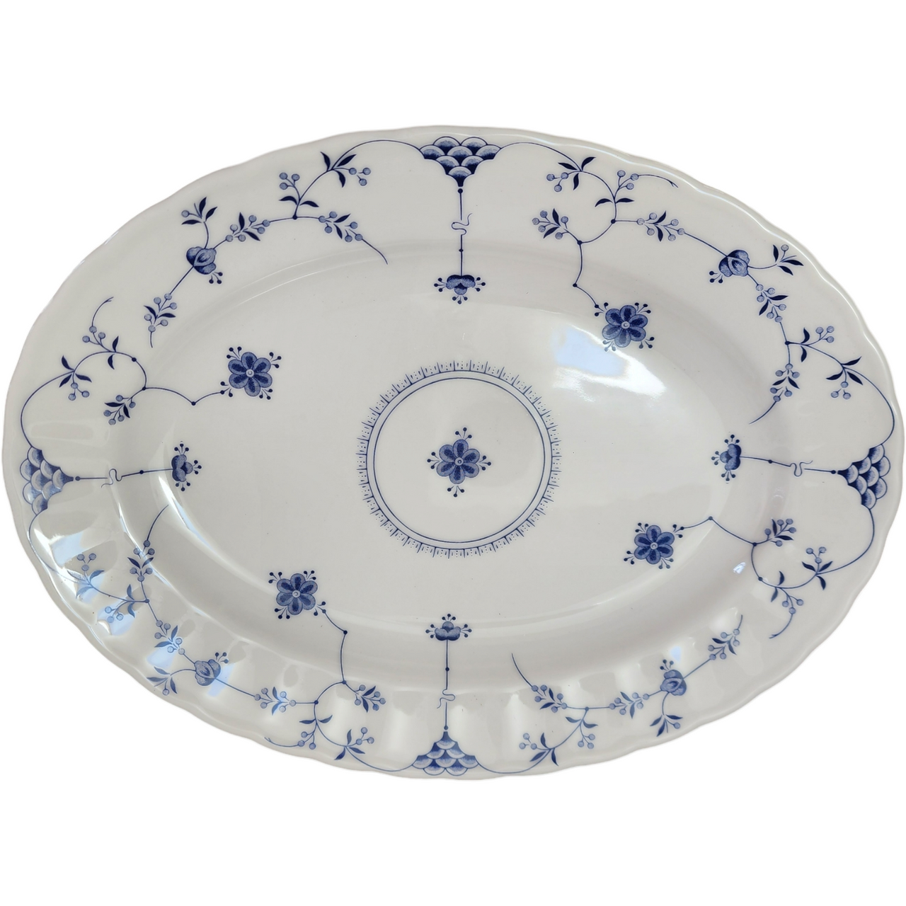 13" Churchill Finlandia Chelsea Blue Flowers Scalloped Oval Serving Platter