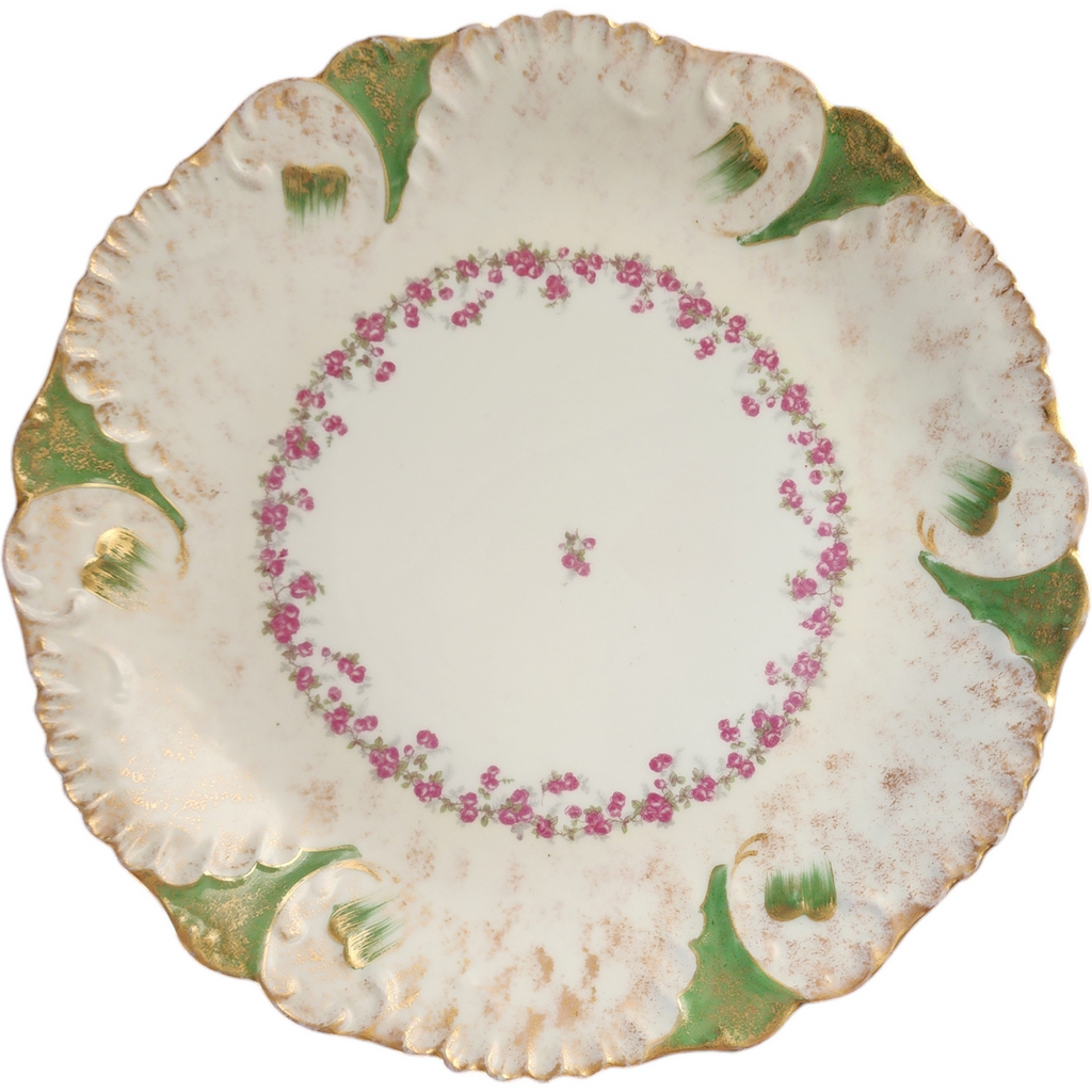 Antique Limoges France Pink Floral & Gold Trim Scalloped Edge Platter