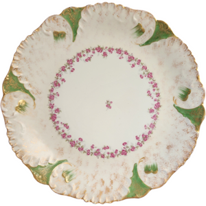 Antique Limoges France Pink Floral & Gold Trim Scalloped Edge Platter