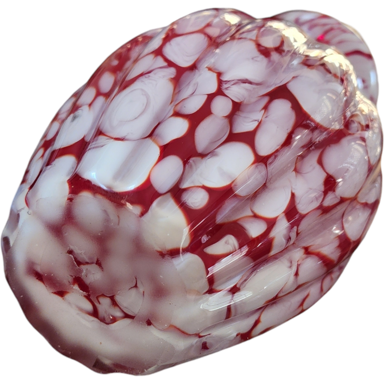 12" Transparent Red White Spotted Hand Blown Glass Vase