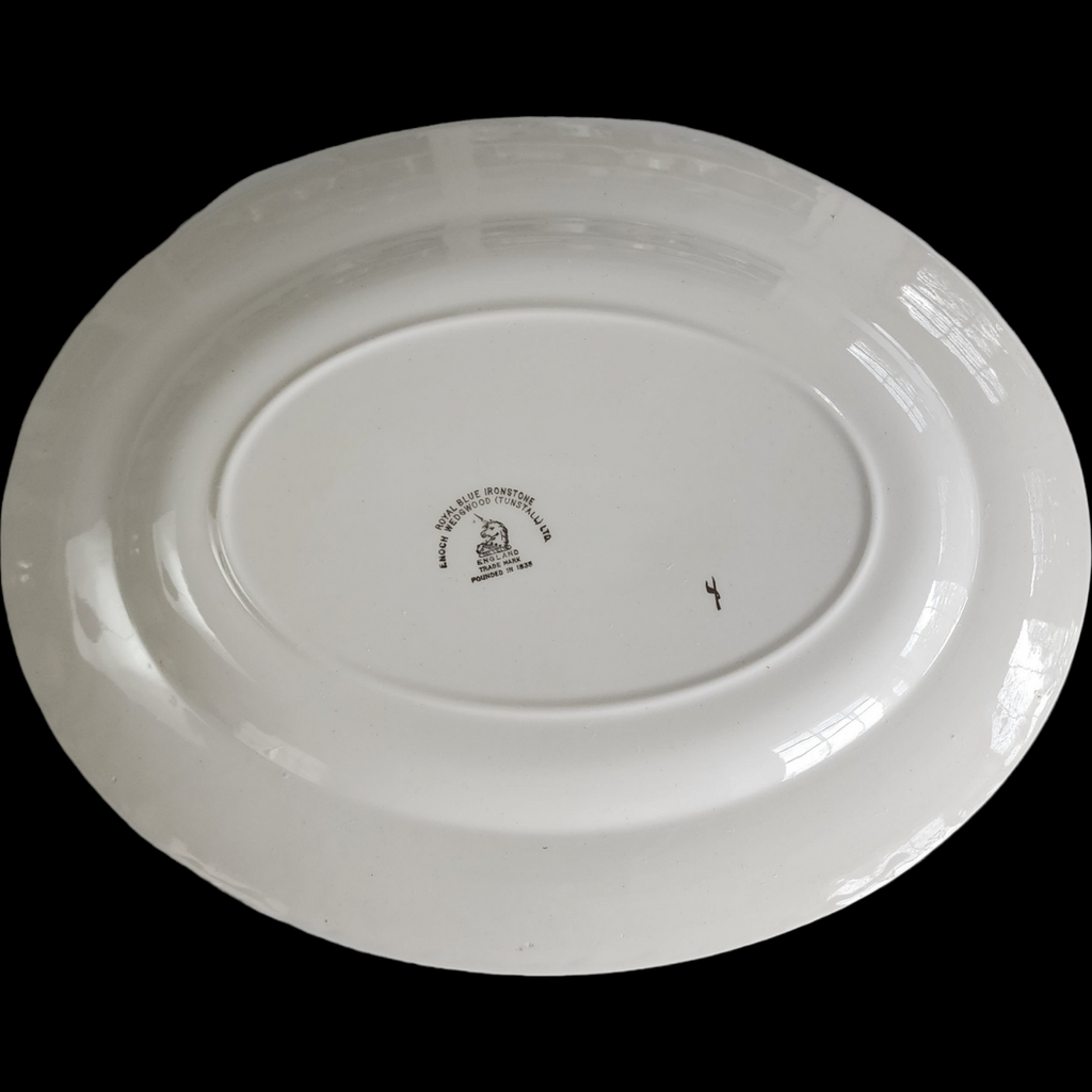 12" Wedgwood Royal Blue Floral Center Swirled Rim Oval Serving Platter