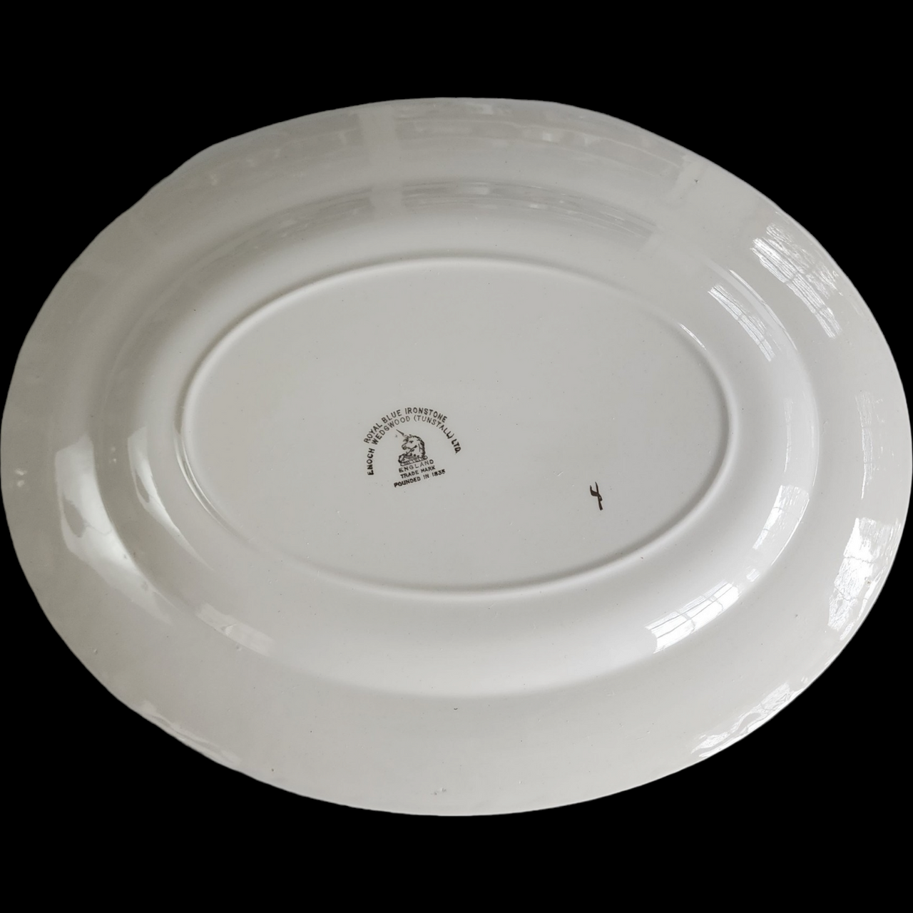 12" Wedgwood Royal Blue Floral Center Swirled Rim Oval Serving Platter