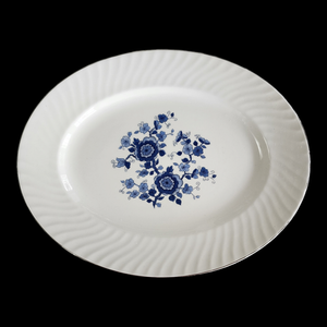 12" Wedgwood Royal Blue Floral Center Swirled Rim Oval Serving Platter