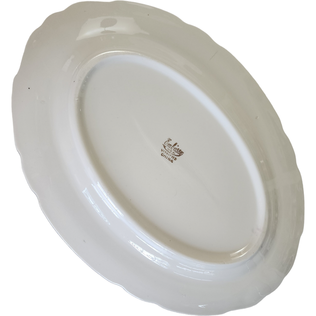 13" Embassy Vitrified China American Floral Center Cobalt Blue Band Gold Filigree Oval Serving Platter