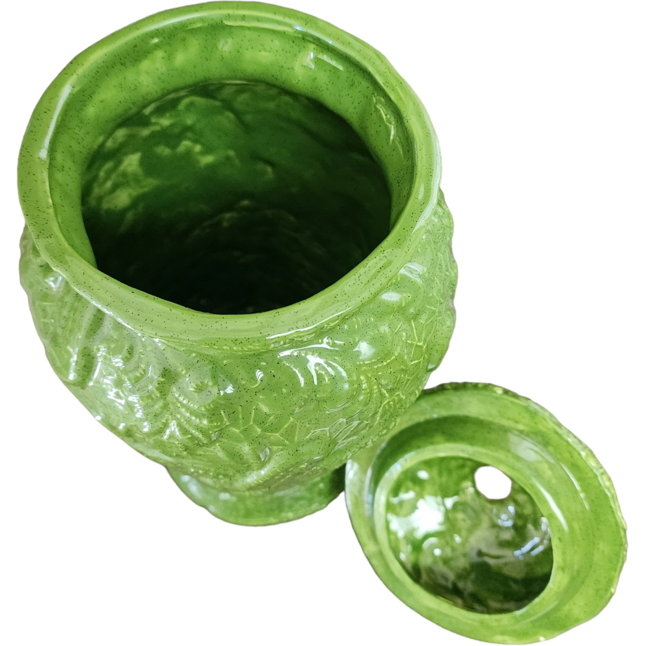 13" Large Green Porcelain Lidded Jar Urn