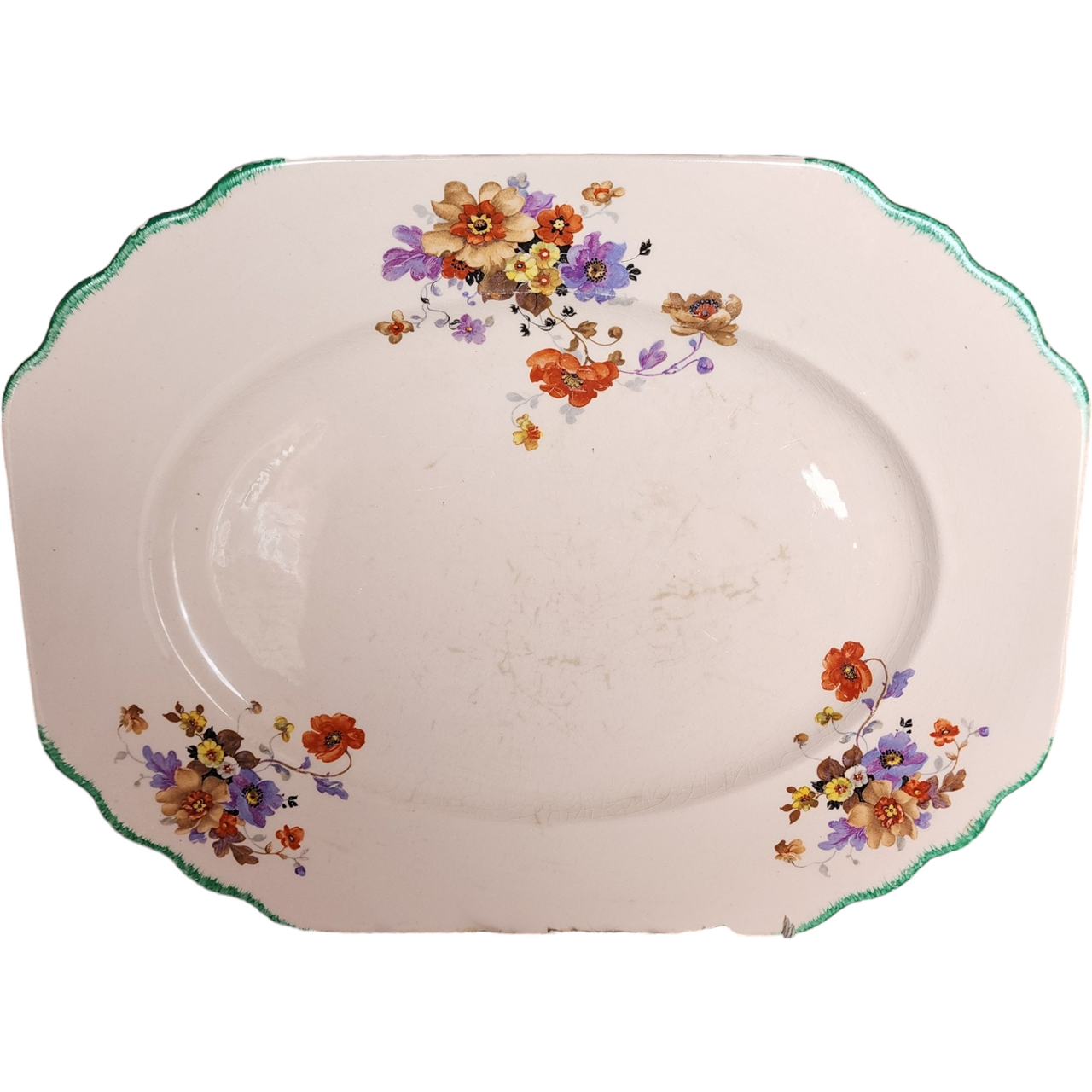 13" Limoges-American Springtime Peach-Blo Multifloral Green Trim Serving Platter
