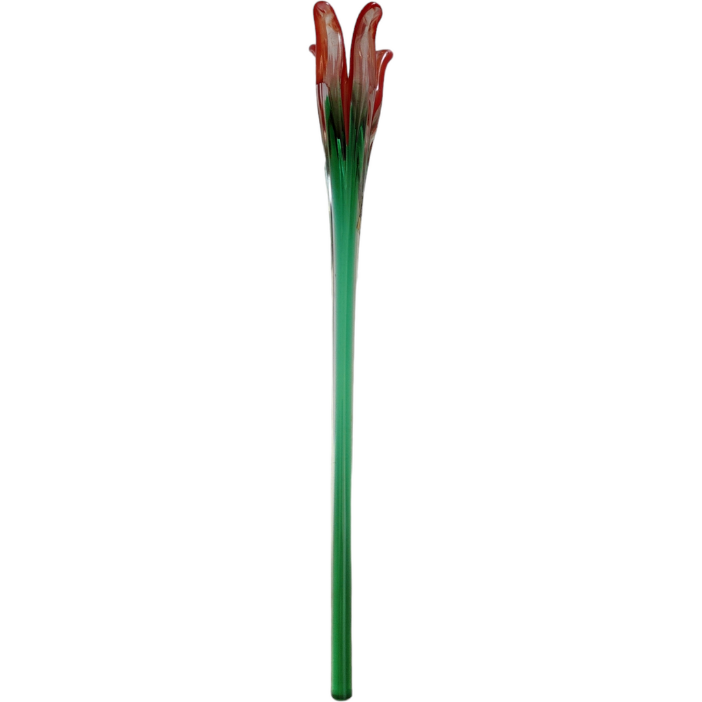 13" Mikasa Art Glass Red Lily Hand Blown Green Stem Flower Murano Style